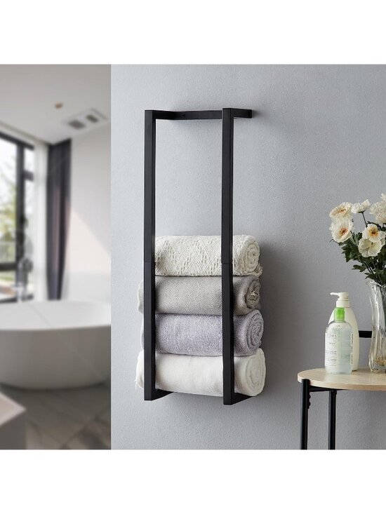 JFVKAF Stored 6-8-Towels Wall Mount Black Bathroom Towel  New Black Wall Mounted Metal Bathroom Towel Rack for Rolled Towels Organizer